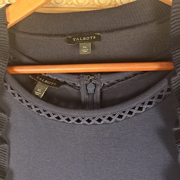 Talbots Women's Navy Cap Sleeve Dress with Ruffle Open Front Cardigan Size XL - Picture 3 of 16